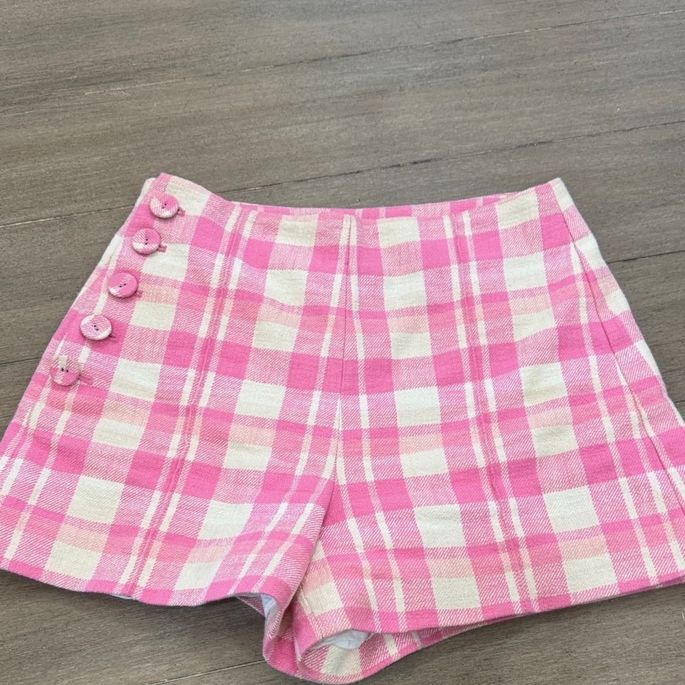 Maeve Pink Checkered High Waist Shorts